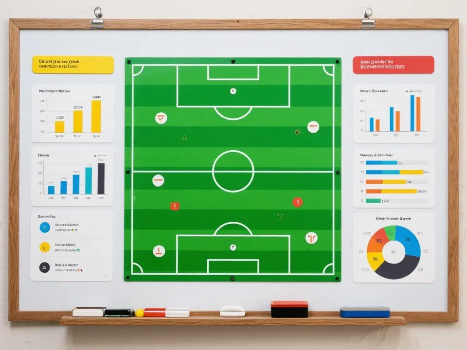 足球比赛战术板与技术统计分析示意图